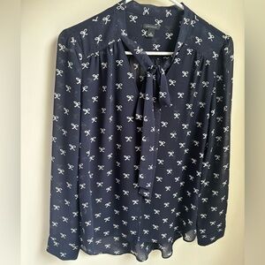 Ann Taylor Tie Neck Long-sleeve Blouse Medium